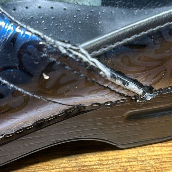 Dansko Womens Black Blue Leather Slipon mules Chunky Heel Clogs size 39 EU US - Picture 6 of 14